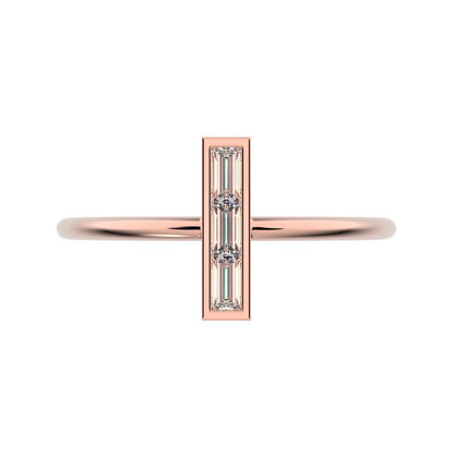 0.15 ct Baguette Cut Moissanite dainty Minimalist Vertical bezel Geometric rectangle light cocktail 14K / 18K Solid Rose Gold everyday ring