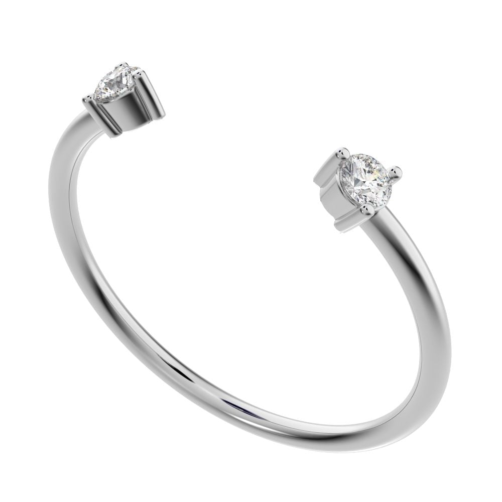 0.08Ct Round Cut Simulated Clear Diamond adjustable 2 stone Stackable light Toi et Moi 14K / 18K Solid White Gold everyday wedding band
