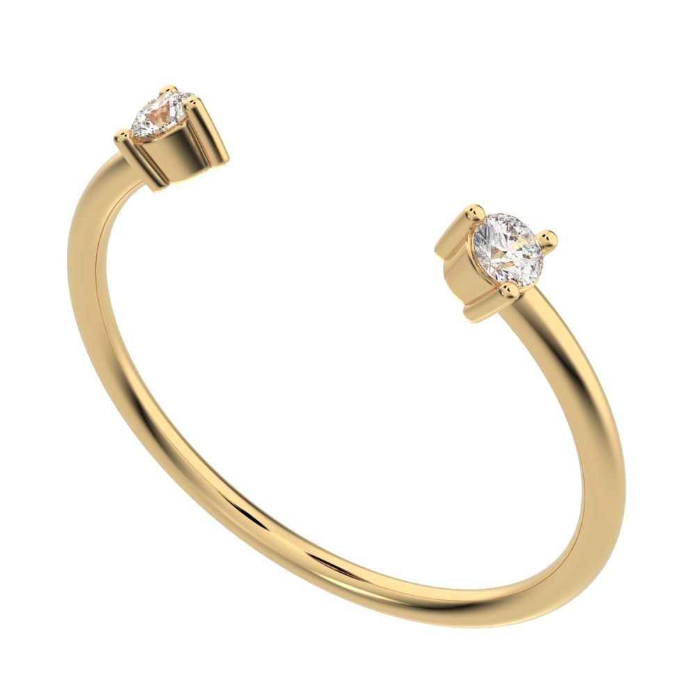 0.08Ct Round Cut Simulated Clear Diamond adjustable 2 stone Stackable light Toi et Moi 14K / 18K Solid Yellow Gold everyday wedding band