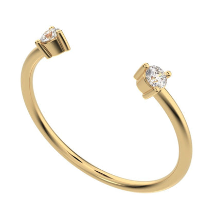 0.08Ct Round Cut Moissanite Minimalist adjustable 2 stone Stackable light Toi et Moi 14K / 18K Solid Yellow Gold everyday wedding band