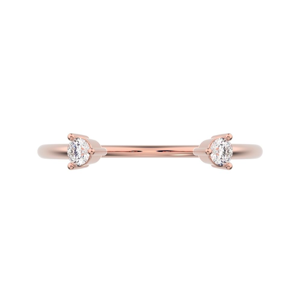 0.08Ct Round Cut Moissanite dainty Minimalist adjustable 2 stone Stackable light Toi et Moi 14K / 18K Solid Rose Gold everyday wedding band