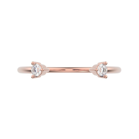 0.08Ct Round Cut Moissanite dainty Minimalist adjustable 2 stone Stackable light Toi et Moi 14K / 18K Solid Rose Gold everyday wedding band