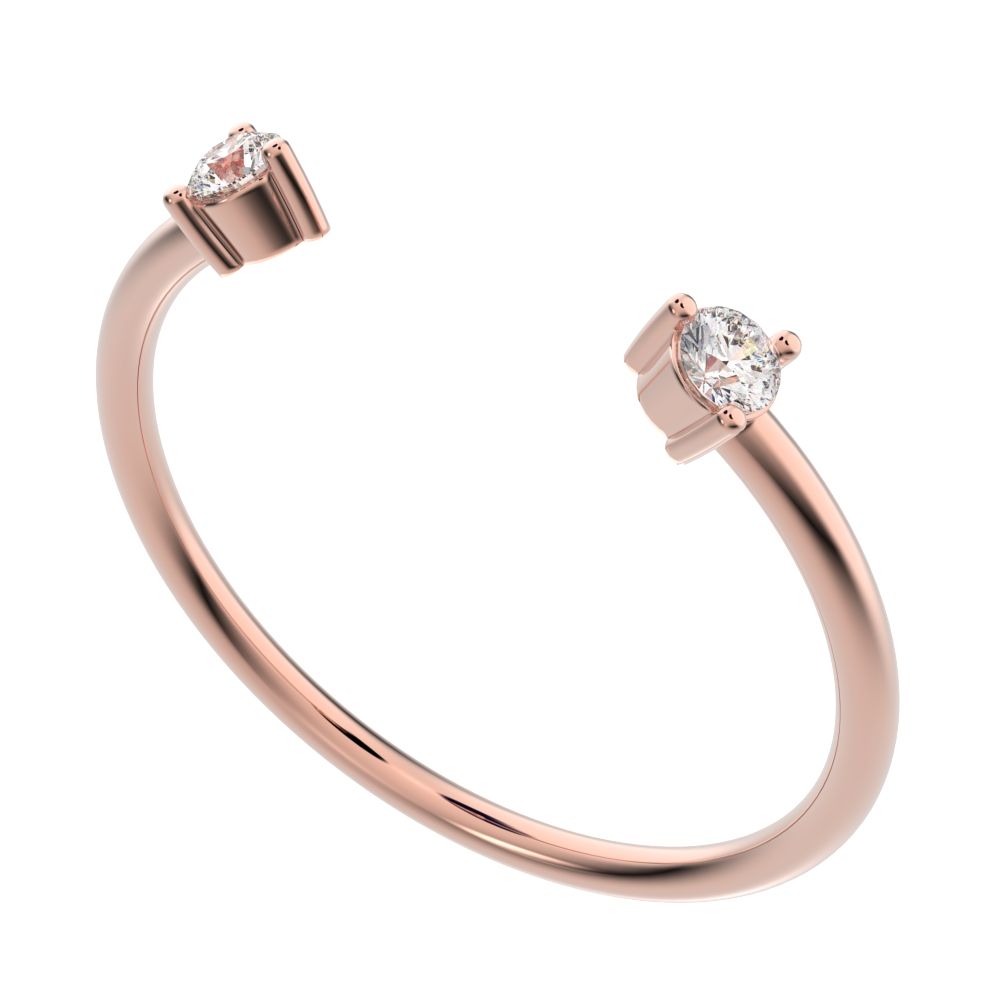 0.08Ct Round Cut Moissanite dainty Minimalist adjustable 2 stone Stackable light Toi et Moi 14K / 18K Solid Rose Gold everyday wedding band