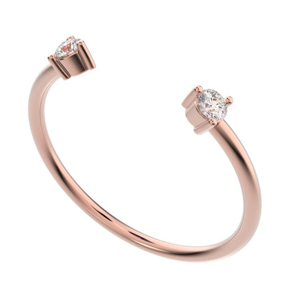 0.08Ct Round Cut Moissanite dainty Minimalist adjustable 2 stone Stackable light Toi et Moi 14K / 18K Solid Rose Gold everyday wedding band