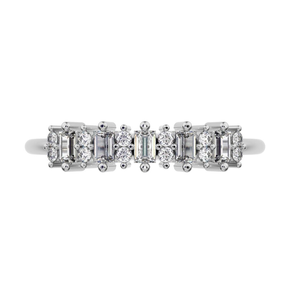 2.09 ct Baguette Cut Moissanite dainty Minimalist half eternity cluster stackable 14K / 18K Solid White Gold everyday wedding band