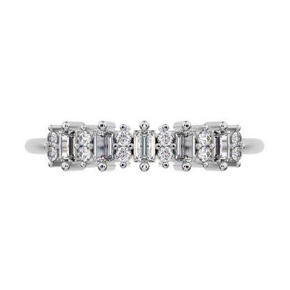 2.09 ct Baguette Cut Moissanite dainty Minimalist half eternity cluster stackable 14K / 18K Solid White Gold everyday wedding band