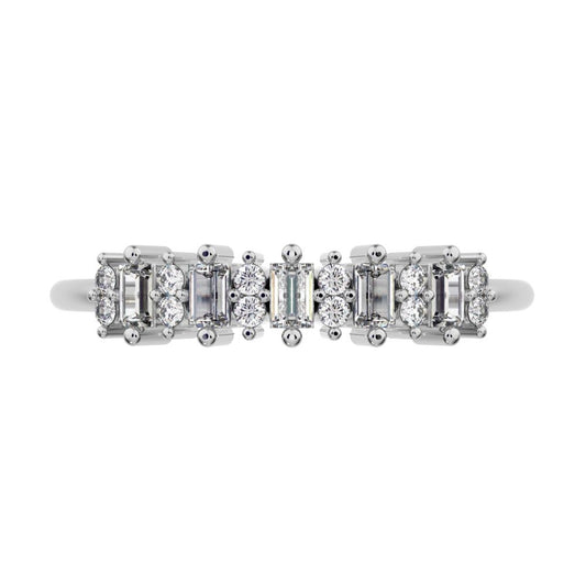 2.09 ct Baguette Cut Moissanite dainty Minimalist half eternity cluster stackable 14K / 18K Solid White Gold everyday wedding band