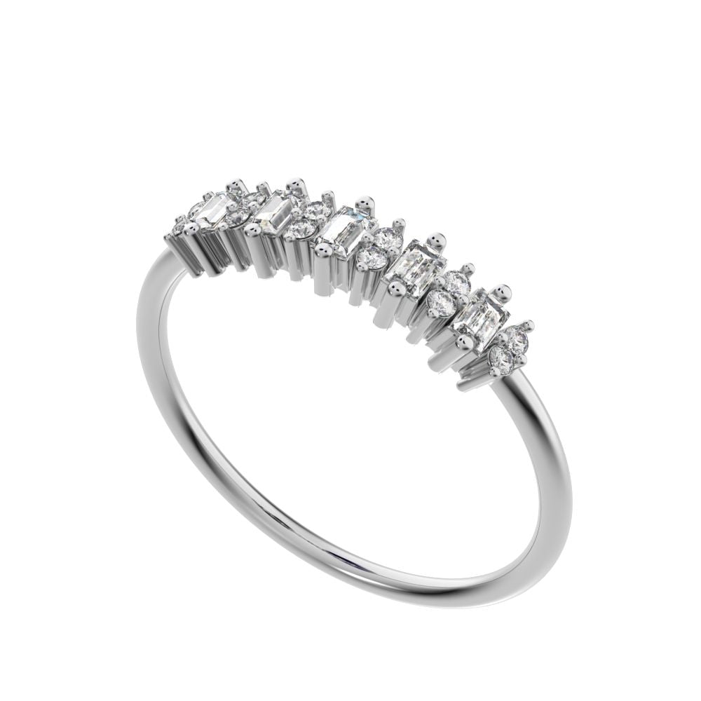 2.09 ct Baguette Cut Simulated Clear Diamond dainty half eternity cluster stackable 14K / 18K Solid White Gold everyday wedding band