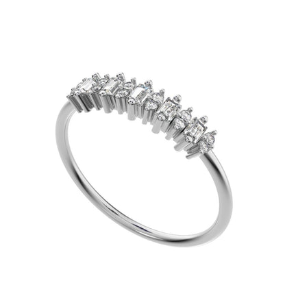2.09 ct Baguette Cut Moissanite dainty Minimalist half eternity cluster stackable 14K / 18K Solid White Gold everyday wedding band