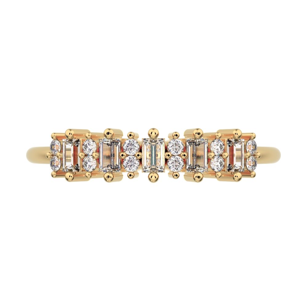 2.09 ct Baguette Cut Simulated Clear Diamond dainty half eternity cluster stackable 14K / 18K Solid Yellow Gold everyday wedding band