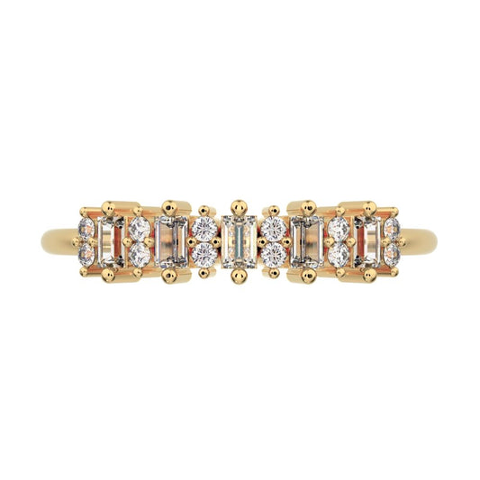 2.09 ct Baguette Cut Simulated Clear Diamond dainty half eternity cluster stackable 14K / 18K Solid Yellow Gold everyday wedding band