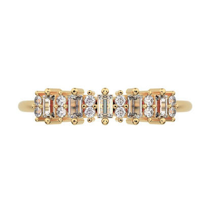 2.09 ct Baguette Cut Moissanite dainty Minimalist half eternity cluster stackable 14K / 18K Solid Yellow Gold everyday wedding band