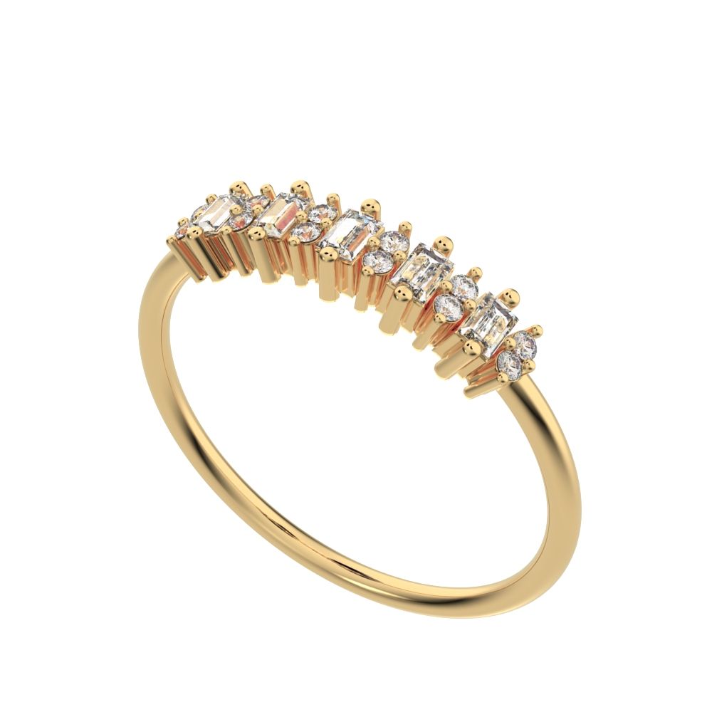 2.09 ct Baguette Cut Moissanite dainty Minimalist half eternity cluster stackable 14K / 18K Solid Yellow Gold everyday wedding band