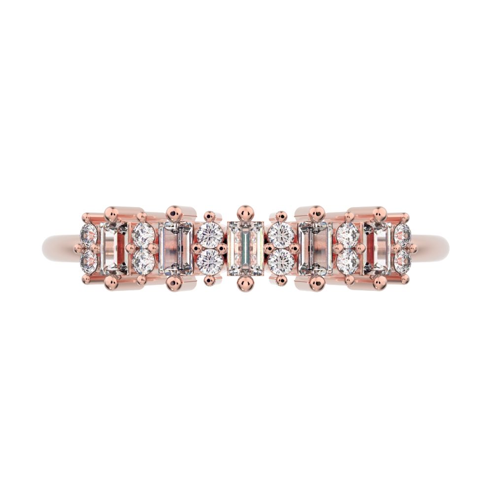 2.09 ct Baguette Cut Simulated Clear Diamond dainty half eternity cluster stackable 14K / 18K Solid Rose Gold everyday wedding band