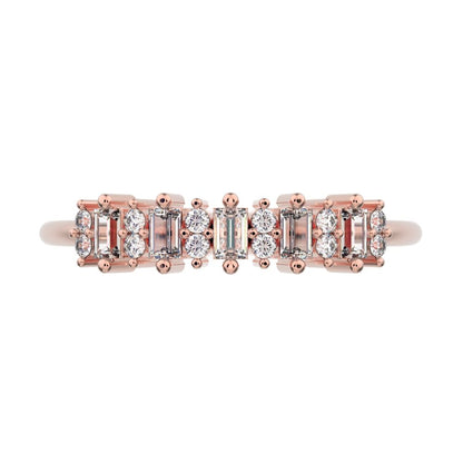 2.09Ct Baguette Cut Moissanite dainty Minimalist half eternity cluster stackable 14K / 18K Solid Rose Gold everyday wedding band