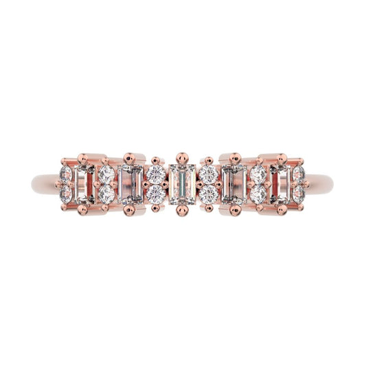 2.09Ct Baguette Cut Moissanite dainty Minimalist half eternity cluster stackable 14K / 18K Solid Rose Gold everyday wedding band