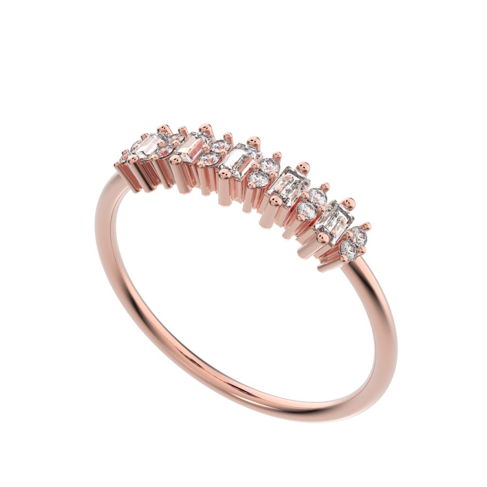 2.09 ct Baguette Cut Simulated Clear Diamond dainty half eternity cluster stackable 14K / 18K Solid Rose Gold everyday wedding band