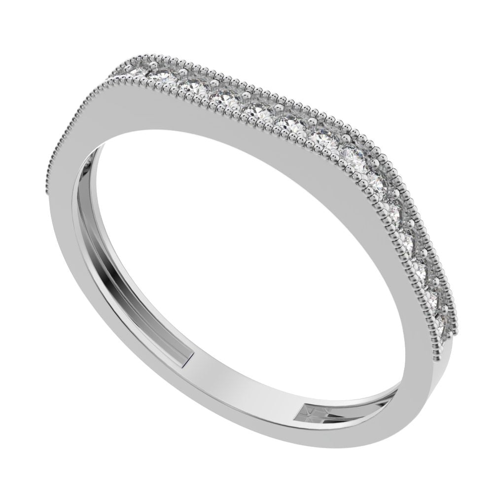 0.2Ct Round Cut Moissanite dainty Minimalist half eternity cluster stackable 14K / 18K Solid White Gold everyday wedding band