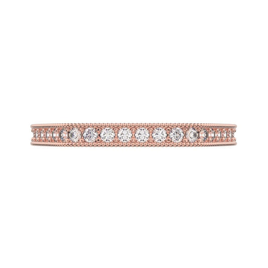 0.2Ct Round Cut Moissanite dainty Minimalist half eternity cluster stackable 14K / 18K Solid Rose Gold everyday wedding band
