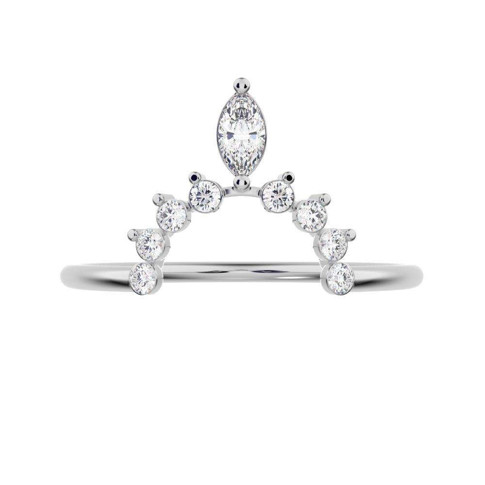 0.26Ct Marquise Cut Simulated Clear Diamond Minimalist Stackable tiara crown chevron eye 14K / 18K Solid White Gold everyday wedding band