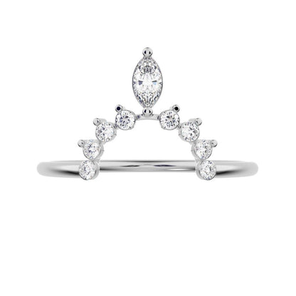 0.26 ct Marquise Cut Moissanite dainty Minimalist Stackable tiara crown chevron eye 14K / 18K Solid White Gold everyday wedding band