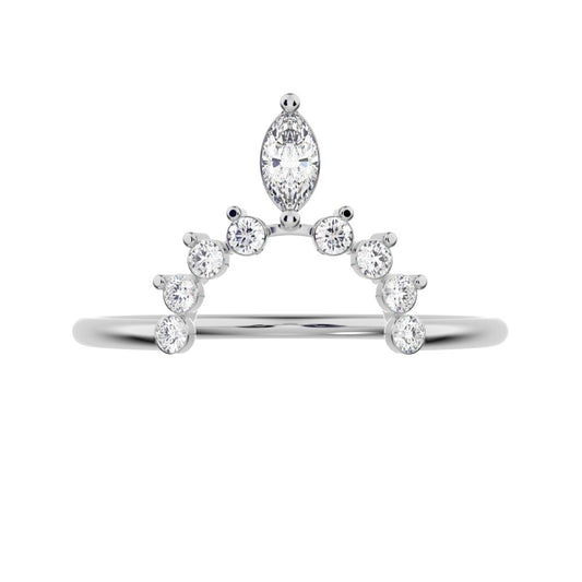 0.26 ct Marquise Cut Moissanite dainty Minimalist Stackable tiara crown chevron eye 14K / 18K Solid White Gold everyday wedding band