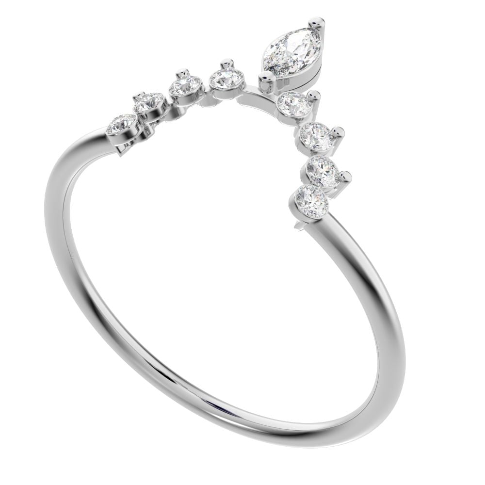 0.26Ct Marquise Cut Simulated Clear Diamond Minimalist Stackable tiara crown chevron eye 14K / 18K Solid White Gold everyday wedding band
