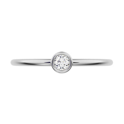 0.06 ct Round Cut Simulated Clear Diamond dainty Minimalist bezel solitaire light stackable 14K / 18K Solid White Gold everyday ring