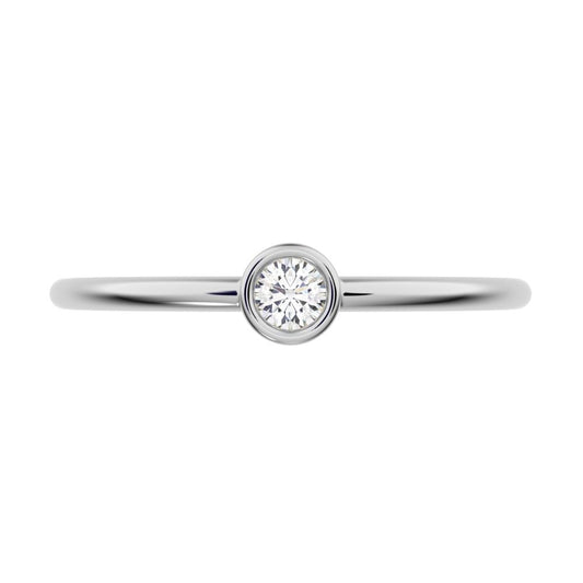 0.06 ct Round Cut Simulated Clear Diamond dainty Minimalist bezel solitaire light stackable 14K / 18K Solid White Gold everyday ring