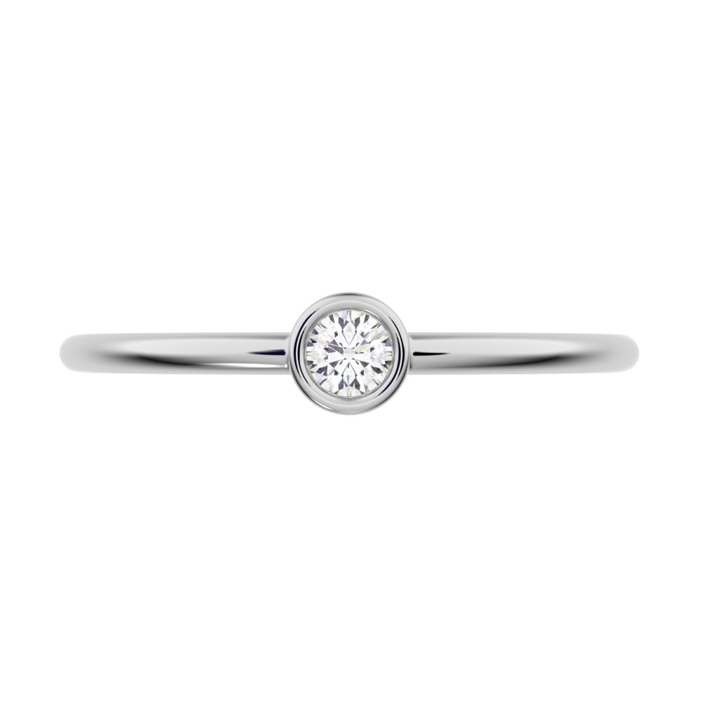 0.06 ct Round Cut Moissanite dainty Minimalist bezel solitaire light stackable 14K / 18K Solid White Gold everyday ring