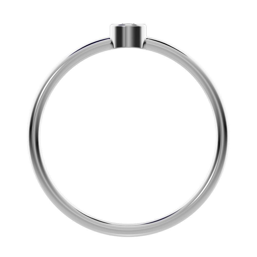 0.06 ct Round Cut Moissanite dainty Minimalist bezel solitaire light stackable 14K / 18K Solid White Gold everyday ring