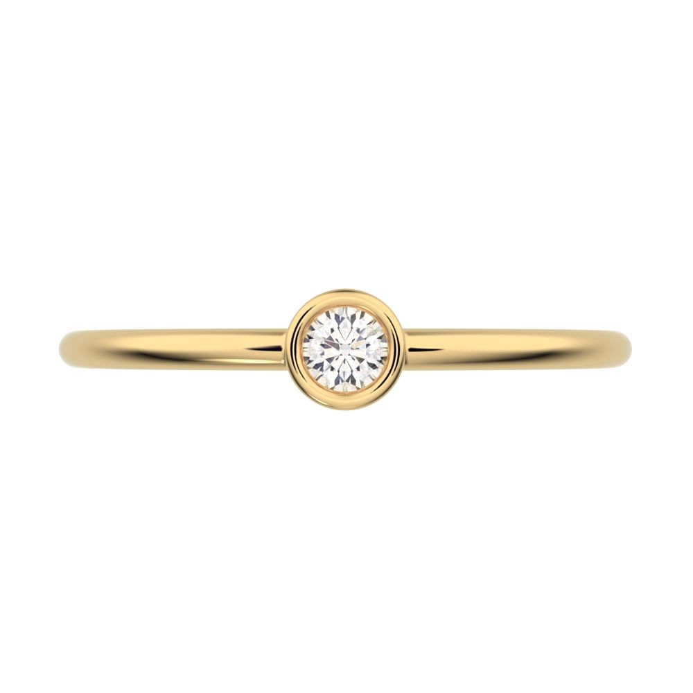 0.06 ct Round Cut Moissanite dainty Minimalist bezel solitaire light stackable 14K / 18K Solid Yellow Gold everyday ring