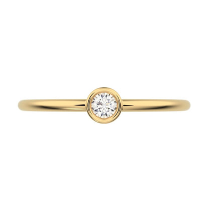 0.06 ct Round Cut Moissanite dainty Minimalist bezel solitaire light stackable 14K / 18K Solid Yellow Gold everyday ring