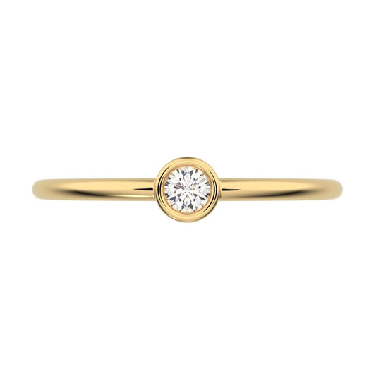 0.06 ct Round Cut Moissanite dainty Minimalist bezel solitaire light stackable 14K / 18K Solid Yellow Gold everyday ring