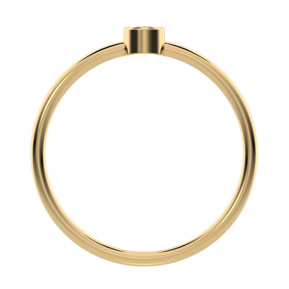 0.06 ct Round Cut Simulated Clear Diamond dainty Minimalist bezel solitaire light stackable 14K / 18K Solid Yellow Gold everyday ring