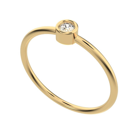 0.06 ct Round Cut Simulated Clear Diamond dainty Minimalist bezel solitaire light stackable 14K / 18K Solid Yellow Gold everyday ring