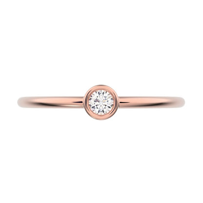 0.06 ct Round Cut Simulated Clear Diamond dainty Minimalist bezel solitaire light stackable 14K / 18K Solid Rose Gold everyday ring