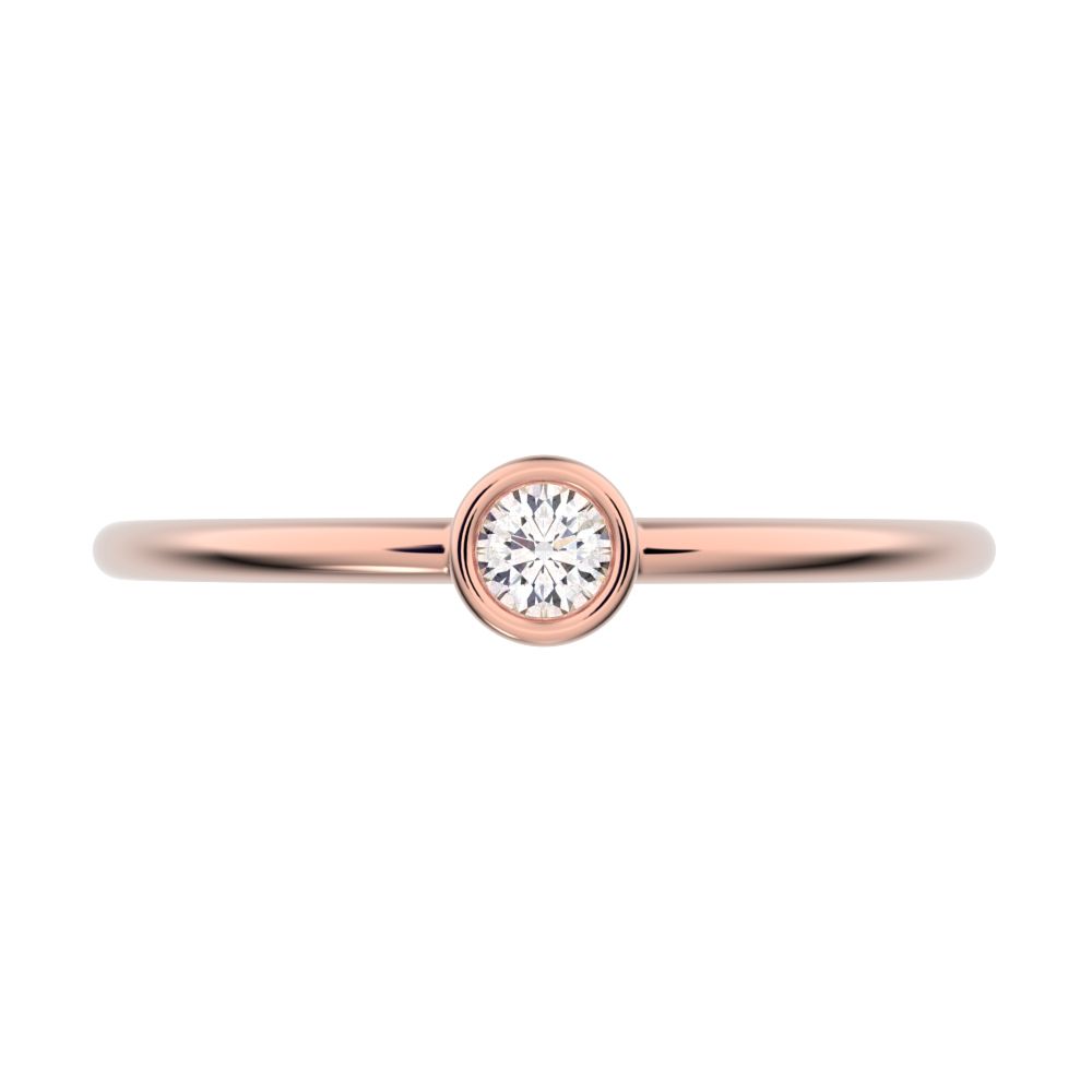 0.06 ct Round Cut Moissanite dainty Minimalist bezel solitaire light stackable 14K / 18K Solid Rose Gold everyday ring