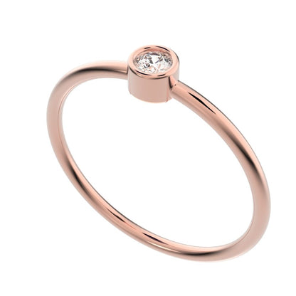 0.06 ct Round Cut Simulated Clear Diamond dainty Minimalist bezel solitaire light stackable 14K / 18K Solid Rose Gold everyday ring