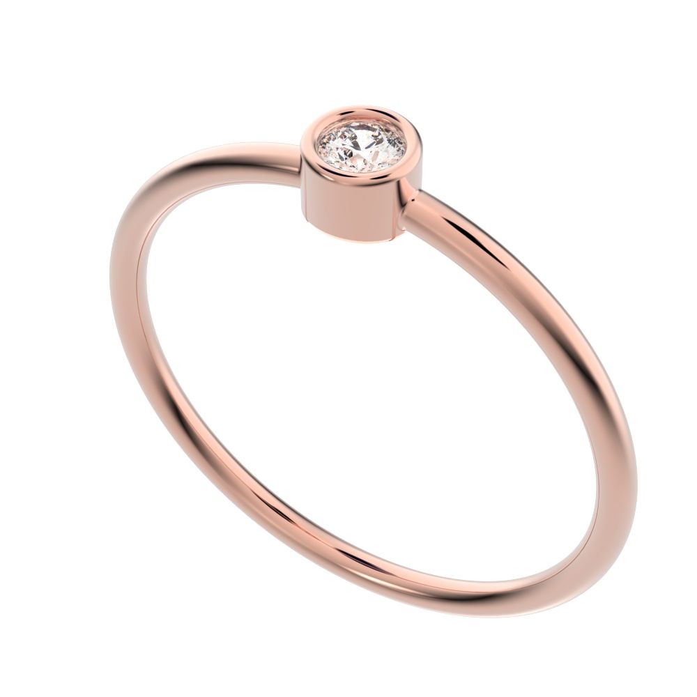 0.06 ct Round Cut Moissanite dainty Minimalist bezel solitaire light stackable 14K / 18K Solid Rose Gold everyday ring