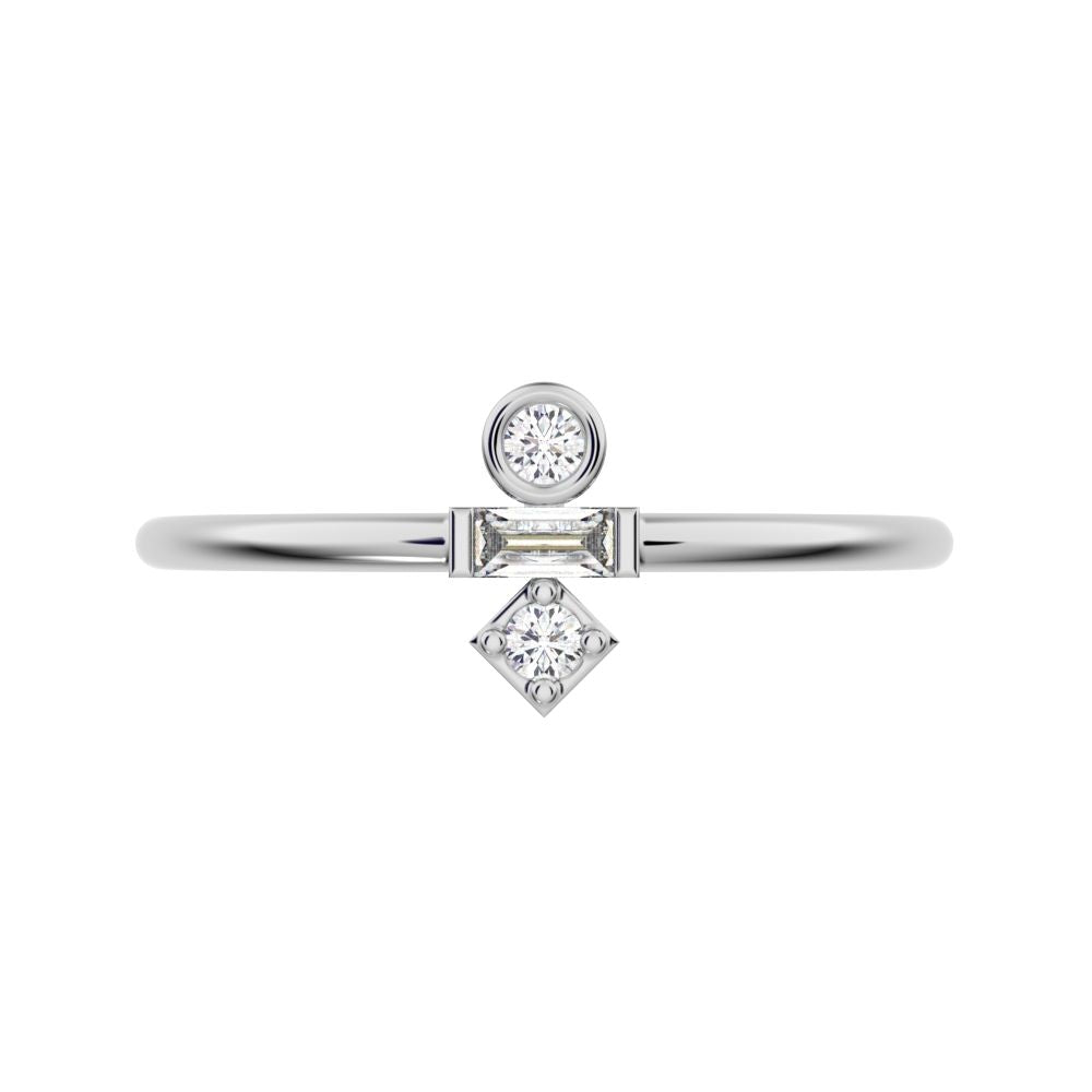 0.1 ct Baguette Cut Simulated Clear Diamond dainty Minimalist light stackable vertical 3 stone 14K / 18K Solid White Gold everyday ring