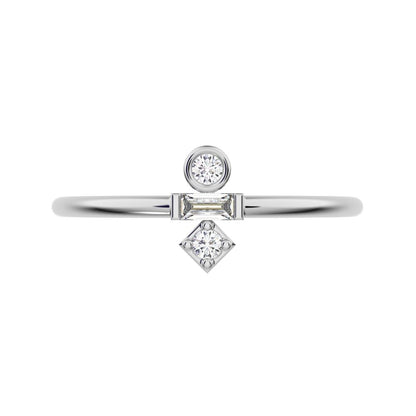 0.1 ct Baguette Cut Simulated Clear Diamond dainty Minimalist light stackable vertical 3 stone 14K / 18K Solid White Gold everyday ring
