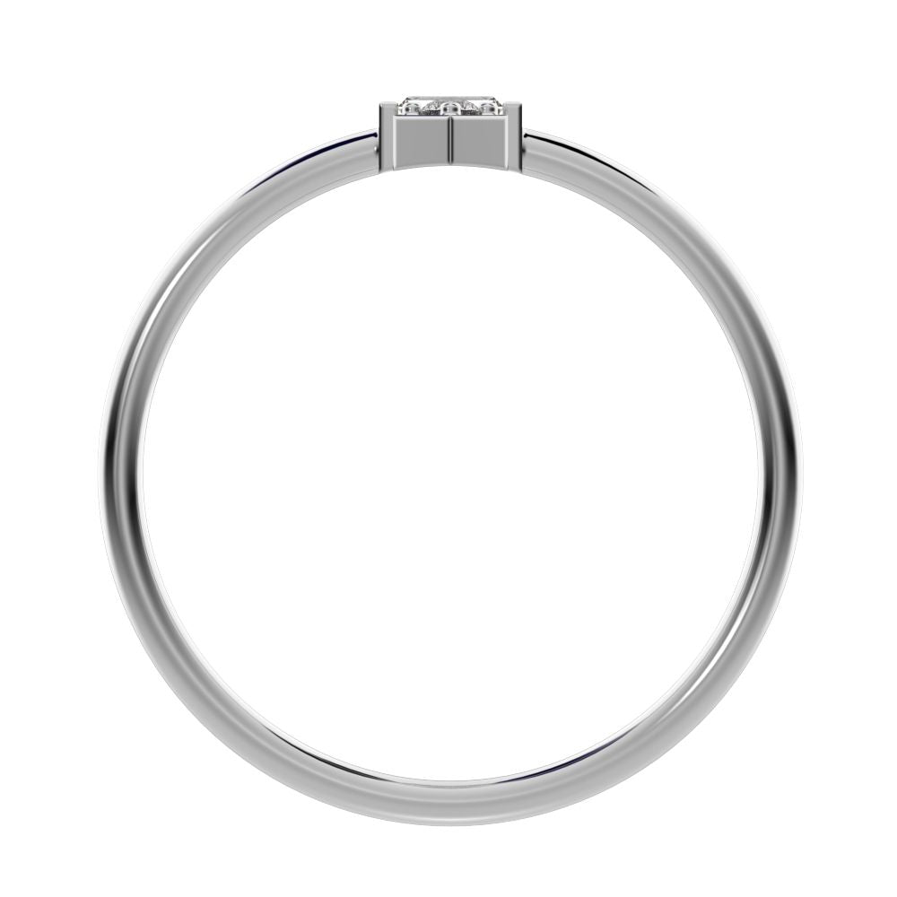 0.1 ct Baguette Cut Simulated Clear Diamond dainty Minimalist light stackable vertical 3 stone 14K / 18K Solid White Gold everyday ring