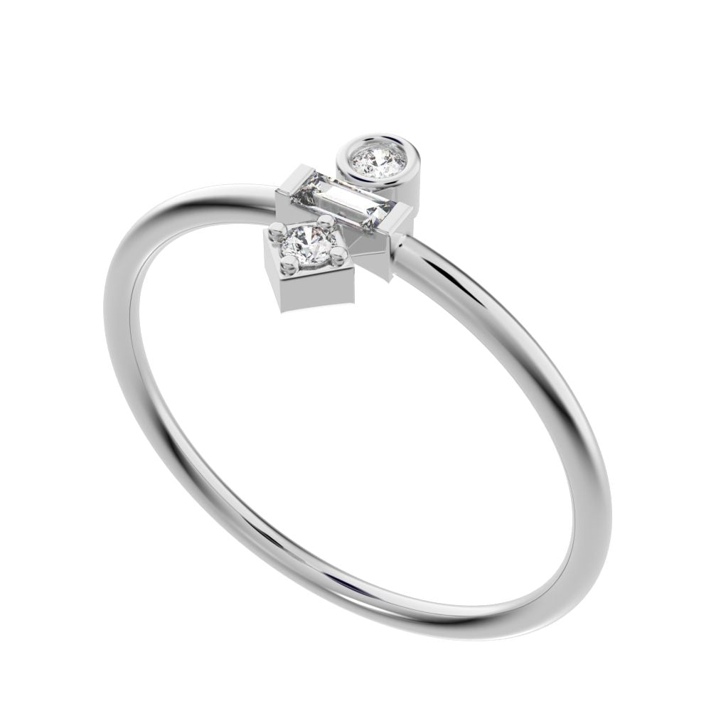 0.1 ct Baguette Cut Simulated Clear Diamond dainty Minimalist light stackable vertical 3 stone 14K / 18K Solid White Gold everyday ring