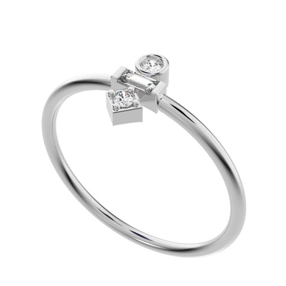 0.1 ct Baguette Cut Simulated Clear Diamond dainty Minimalist light stackable vertical 3 stone 14K / 18K Solid White Gold everyday ring