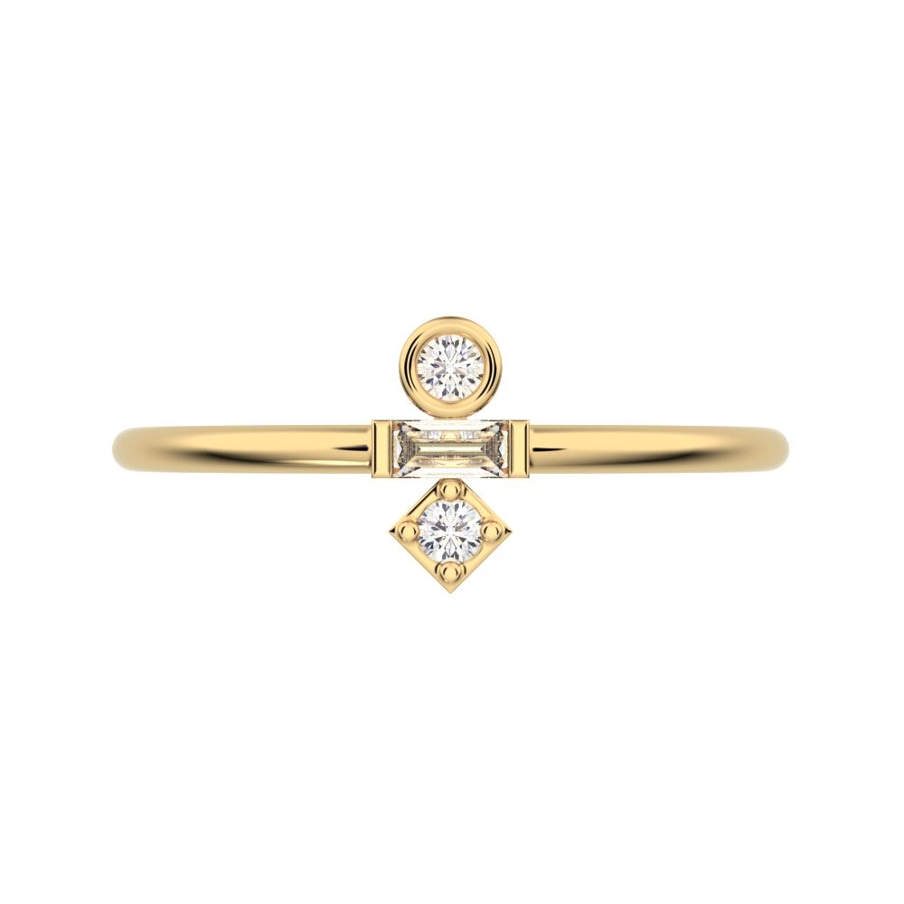 0.1 ct Baguette Cut Simulated Clear Diamond dainty Minimalist light stackable vertical 3 stone 14K / 18K Solid Yellow Gold everyday ring
