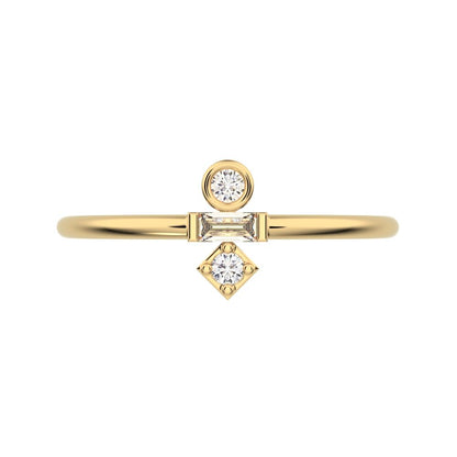 0.1 ct Baguette Cut Simulated Clear Diamond dainty Minimalist light stackable vertical 3 stone 14K / 18K Solid Yellow Gold everyday ring