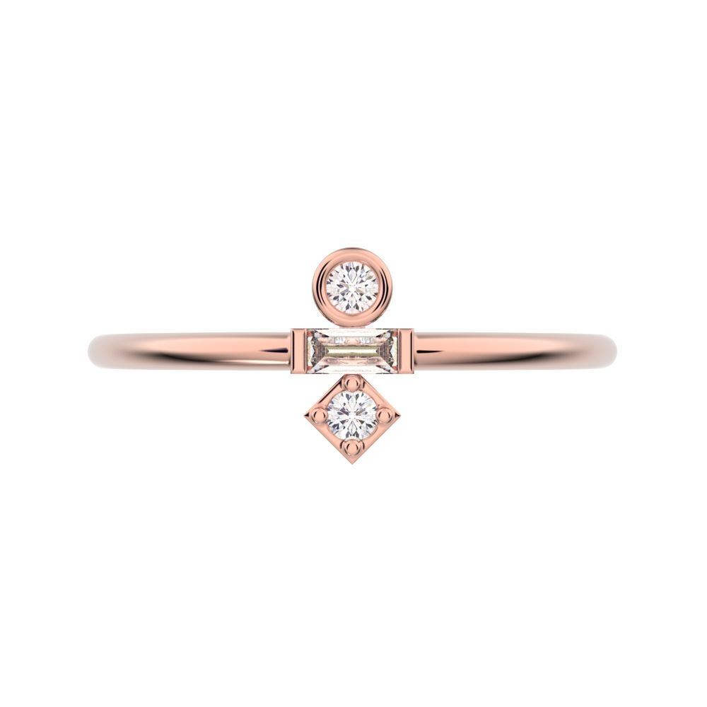0.1 ct Baguette Cut Simulated Clear Diamond dainty Minimalist light stackable vertical 3 stone 14K / 18K Solid Rose Gold everyday ring