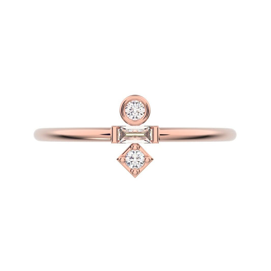 0.1 ct Baguette Cut Simulated Clear Diamond dainty Minimalist light stackable vertical 3 stone 14K / 18K Solid Rose Gold everyday ring