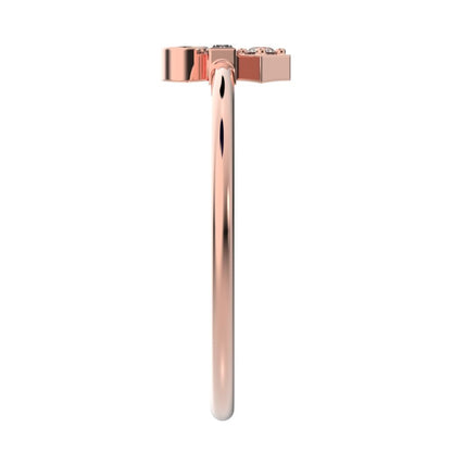 0.1 ct Baguette Cut Moissanite dainty Minimalist bezel light stackable vertical 3 stone 14K / 18K Solid Rose Gold everyday ring